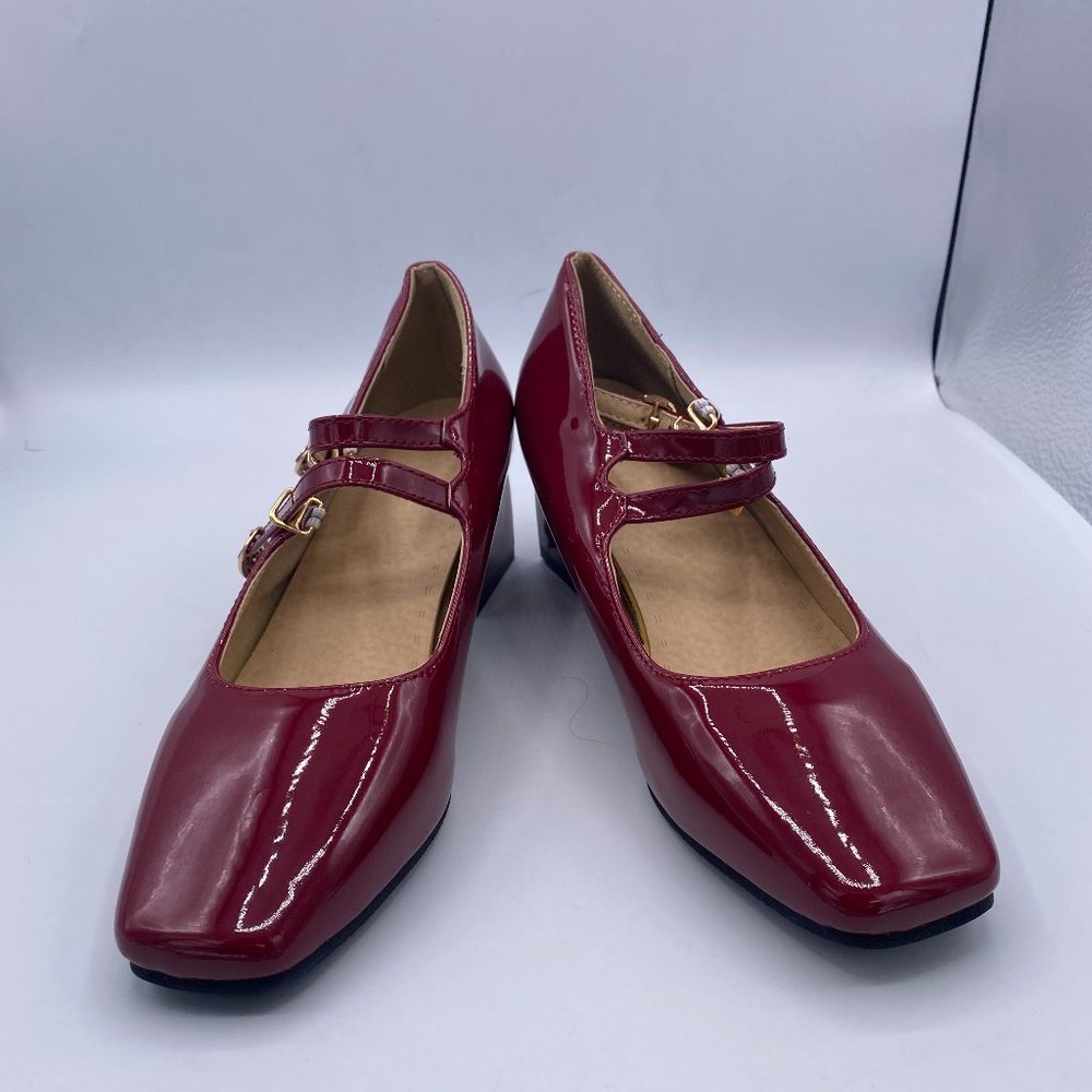 Wine Women Comfortable Square Toe Mary Jane Block Heels Pumps